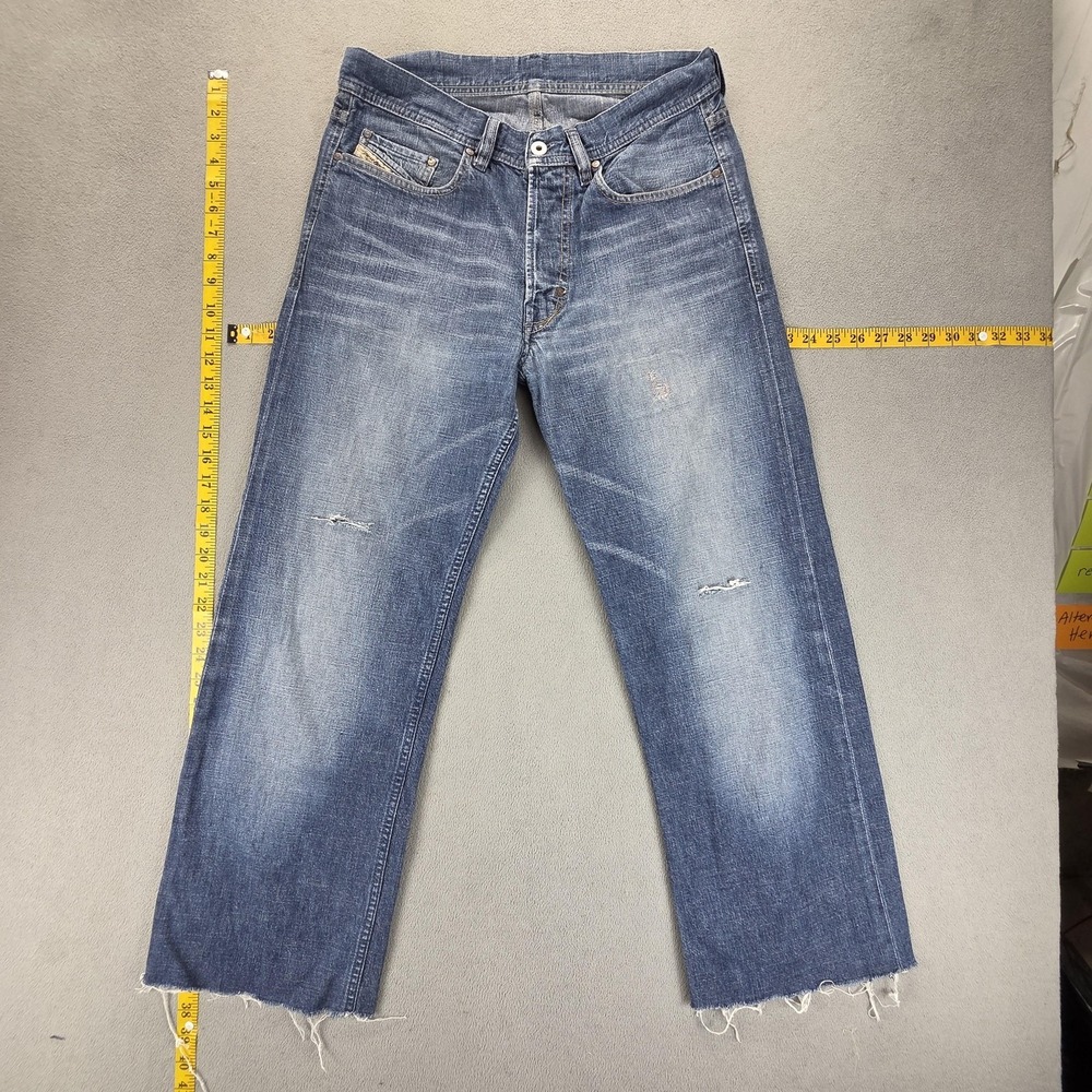 Diesel Jeans Mens 30x34 Blue Kuratt Relaxed Straight Distressed Button Fly 00857